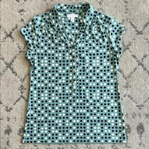 Charter Club Blue Fitted Cap Sleeve Polo Blouse